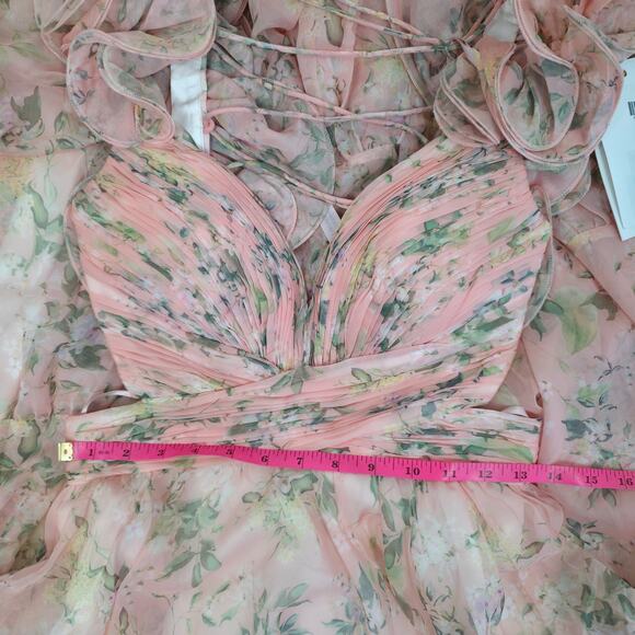 Mac Duggal Pink Ruffle Tiered Floral Cut-Out Chiffon Gown Sz 4 NWT - Picture 6 of 10